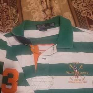 Polo by Ralph Lauren Green and White Striped Shirt